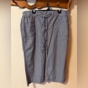 Sag Harbor Navy & White Pinstripe Wide-legged Cropped Lightweight Pants